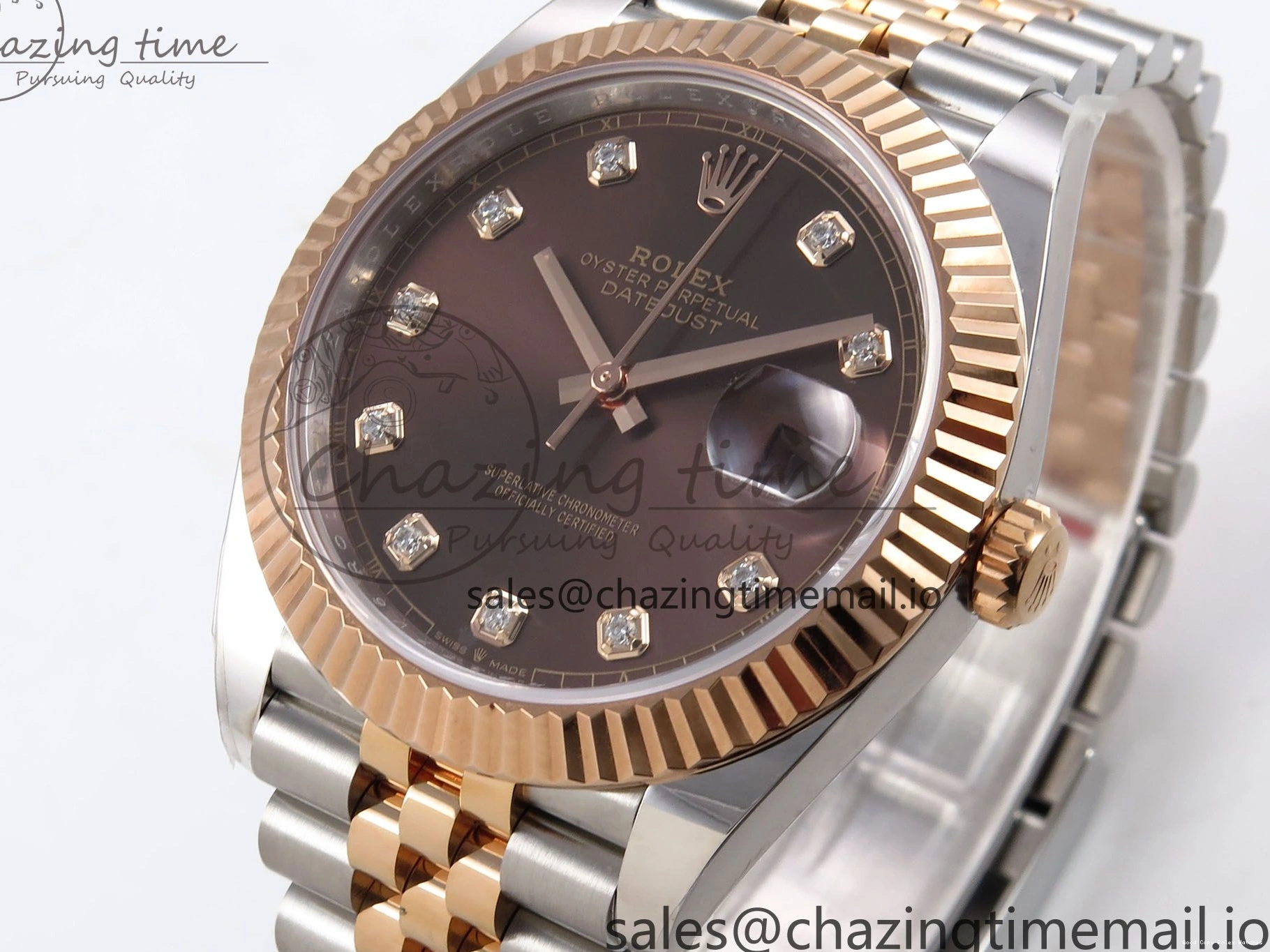 Good Copy Rolex Watches SH3235（Gain ARF Edition 126331 SS Brown DateJust Bracelet 1111 on RG Jubilee 1:1 41 Diamonds 904L Best Thermal Steel Weight） Dial 1230